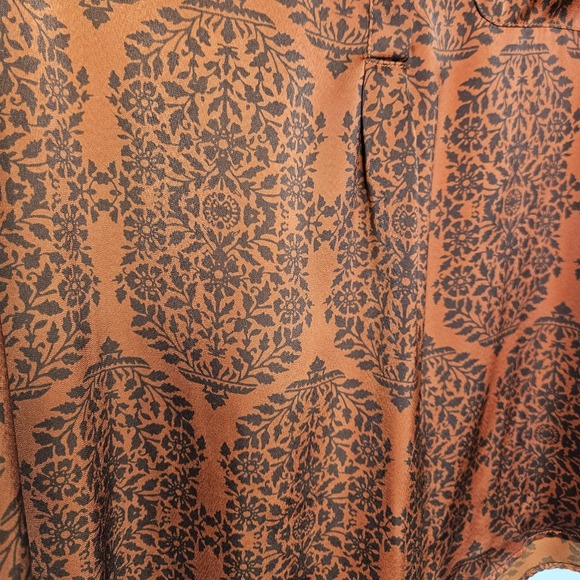 Liz Claiborne Women's Silky Medium Top Burnt Orange Black Blouse Shirt Dressy - Picture 3 of 5